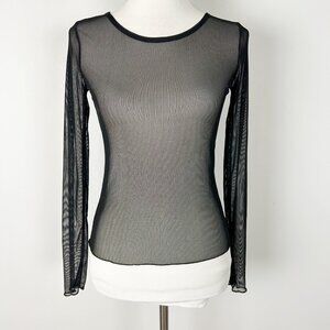 Y2K Black Mesh Sheer Top Long Sleeve Whimsigoth Grunge Size Small Women's